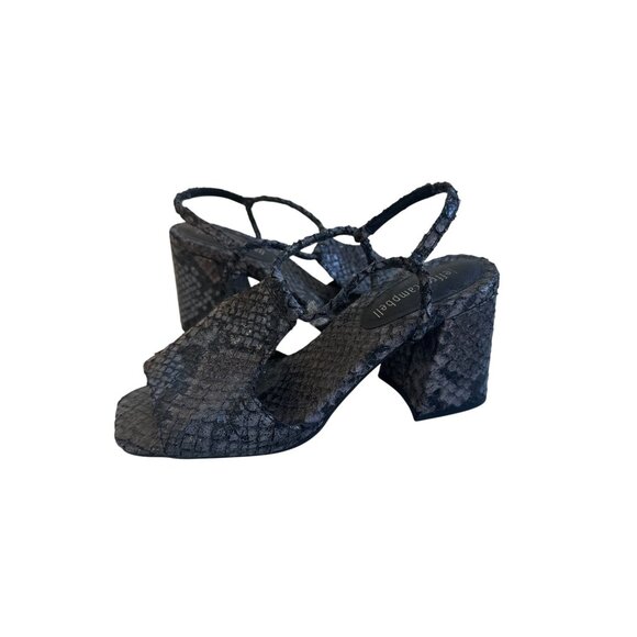 JEFFREY CAMPBELL Gray Black Snake Print Leather Sandals Heels Size 6.5 - Picture 4 of 7